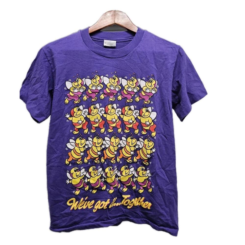 VTG 80s Graphic Bee Tee Shirt We’ve Got It Together Purple Single Stitch Small